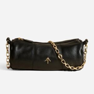 Manu Atelier Black Leather Cylinder 2 Way Chain Bag